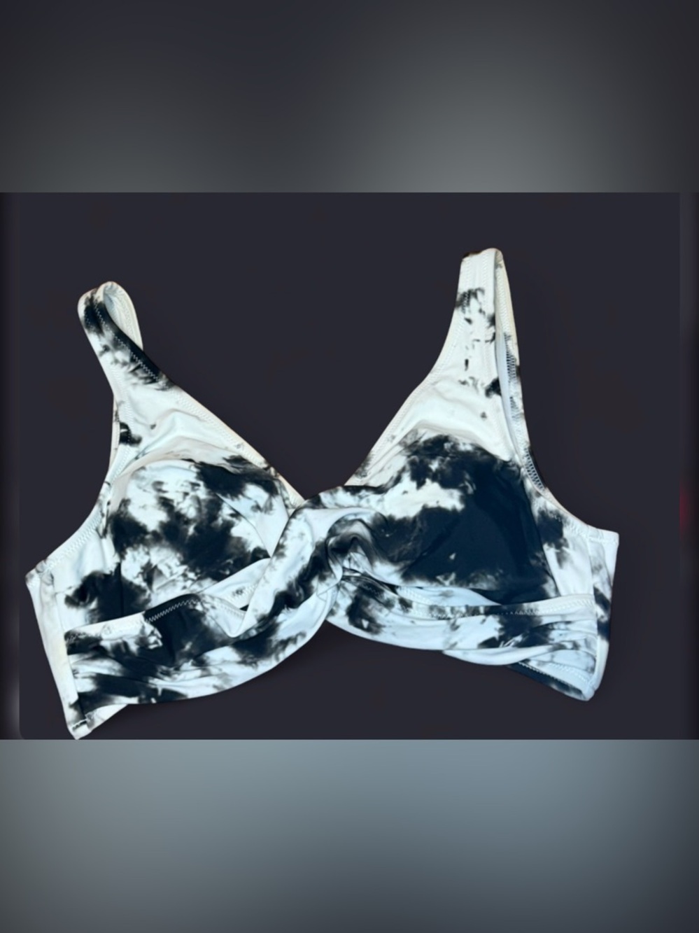 Black and White Tye Dye wrap style Bikini top